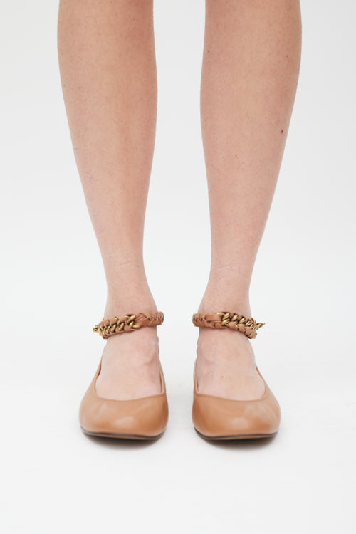 Lanvin Brown 
Gold Leather Braided Strap Ballet Flat