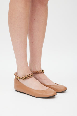 Lanvin Brown 
Gold Leather Braided Strap Ballet Flat