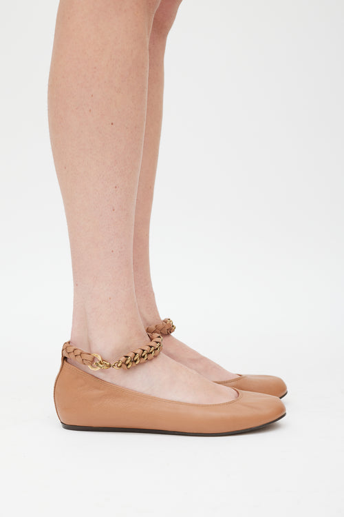 Lanvin Brown 
Gold Leather Braided Strap Ballet Flat