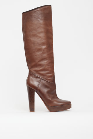 Lanvin Brown Leather Knee High Pump Boot