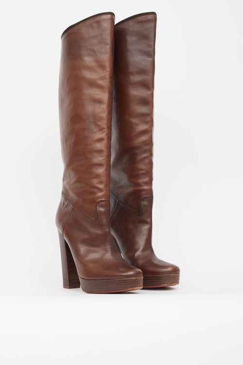 Lanvin Brown Leather Knee High Pump Boot