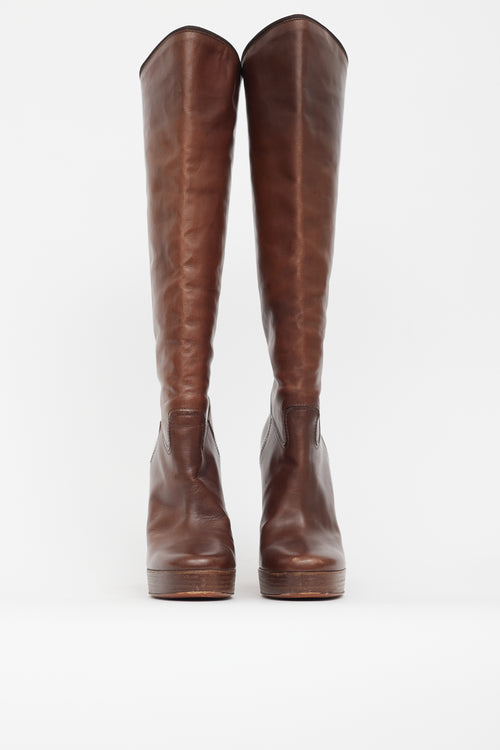 Lanvin Brown Leather Knee High Pump Boot