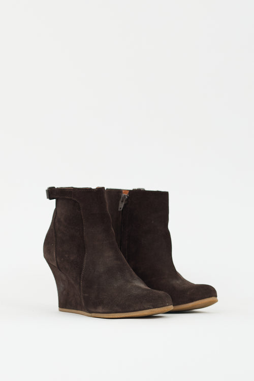 Lanvin Brown Suede Ankle Wedged Boot