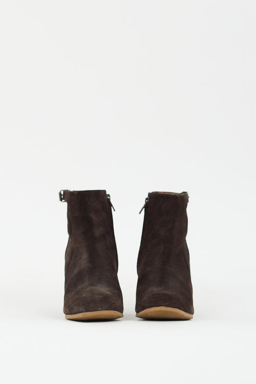 Lanvin Brown Suede Ankle Wedged Boot