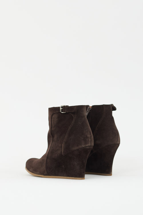 Lanvin Brown Suede Ankle Wedged Boot