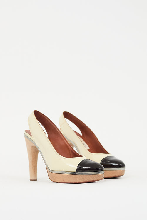 Lanvin Cream 
Brown Patent Leather Pump