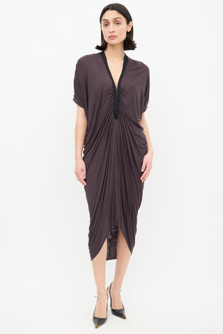 Lanvin Dark Grey Draped V-Neck Dress