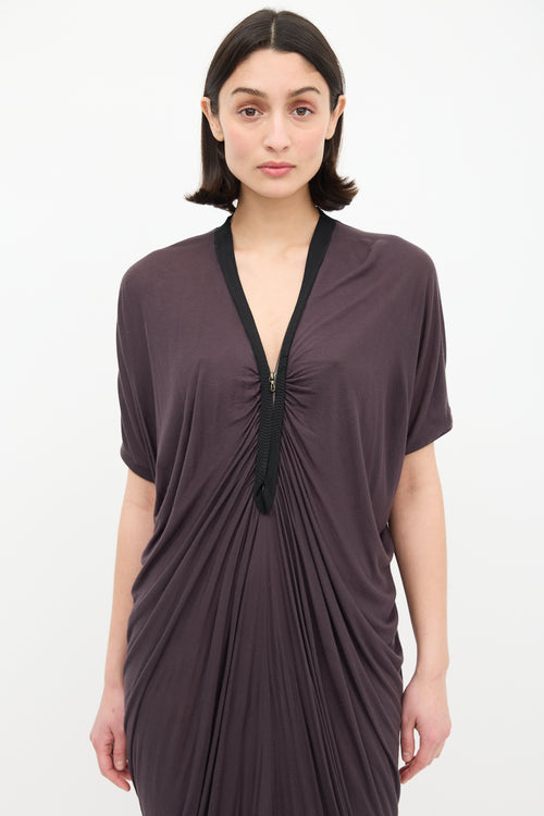 Lanvin Dark Grey Draped V-Neck Dress