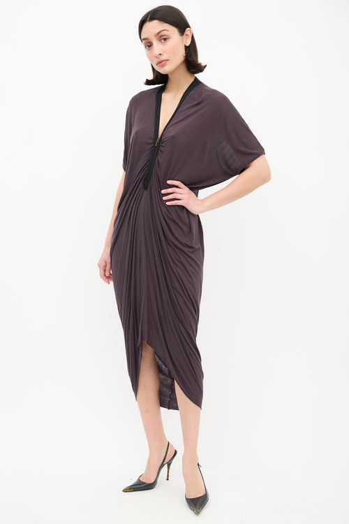 Lanvin Dark Grey Draped V-Neck Dress