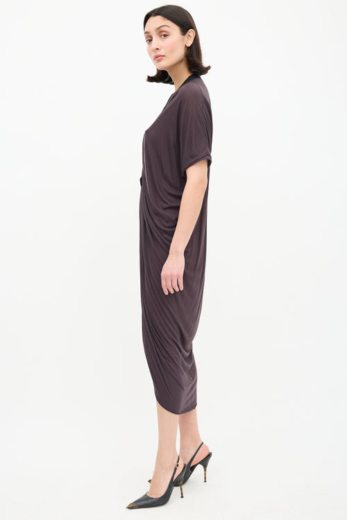 Lanvin Dark Grey Draped V-Neck Dress