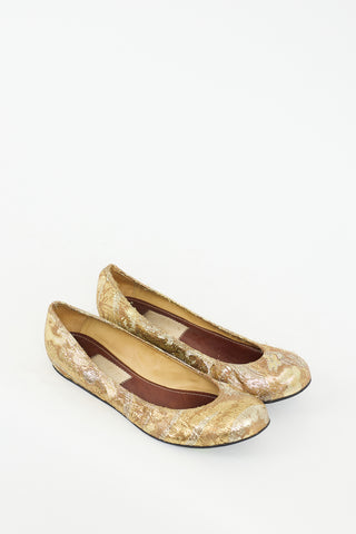 Lanvin Gold Metallic Jacquard Flat