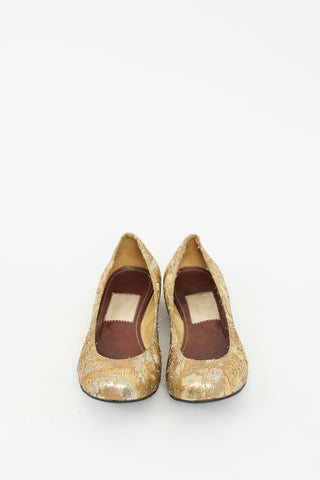 Lanvin Gold Metallic Jacquard Flat