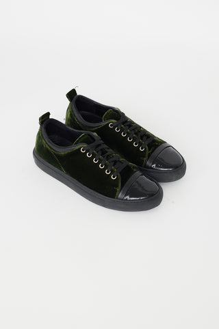 Lanvin Dark Green Velvet 
Black Patent Sneaker