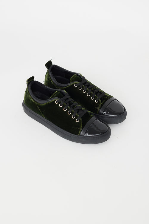 Lanvin Dark Green Velvet 
Black Patent Sneaker