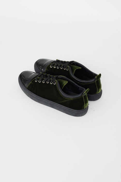 Lanvin Dark Green Velvet 
Black Patent Sneaker