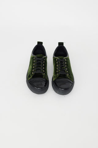 Lanvin Dark Green Velvet 
Black Patent Sneaker