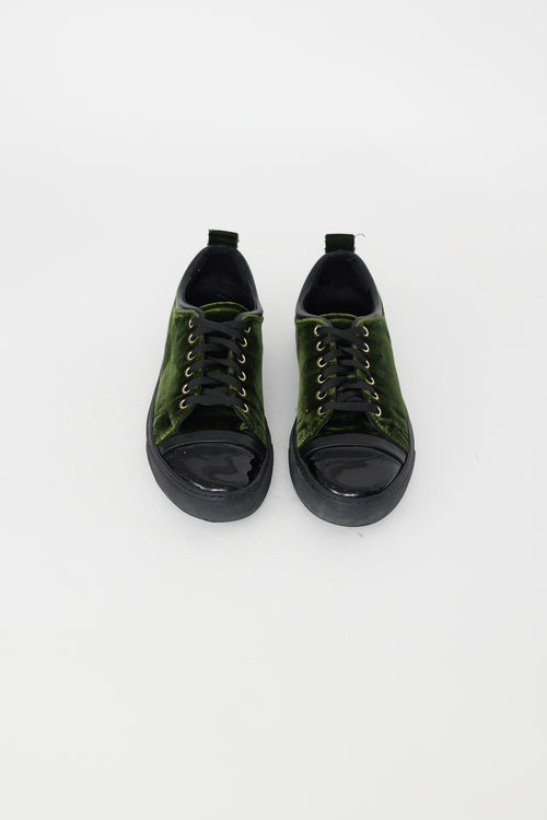 Lanvin Dark Green Velvet 
Black Patent Sneaker