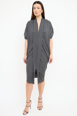 Lanvin Grey Wool Draped Batwing Dress