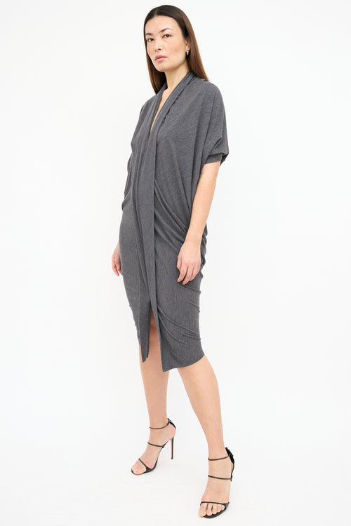  Grey Wool Draped Batwing Dress