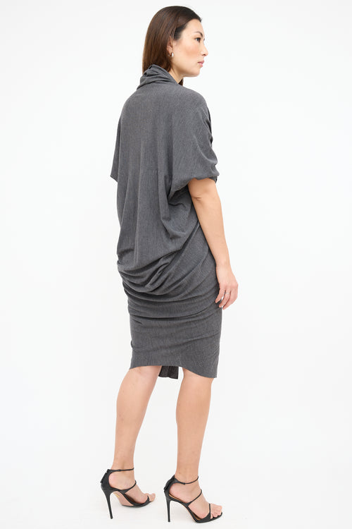  Grey Wool Draped Batwing Dress