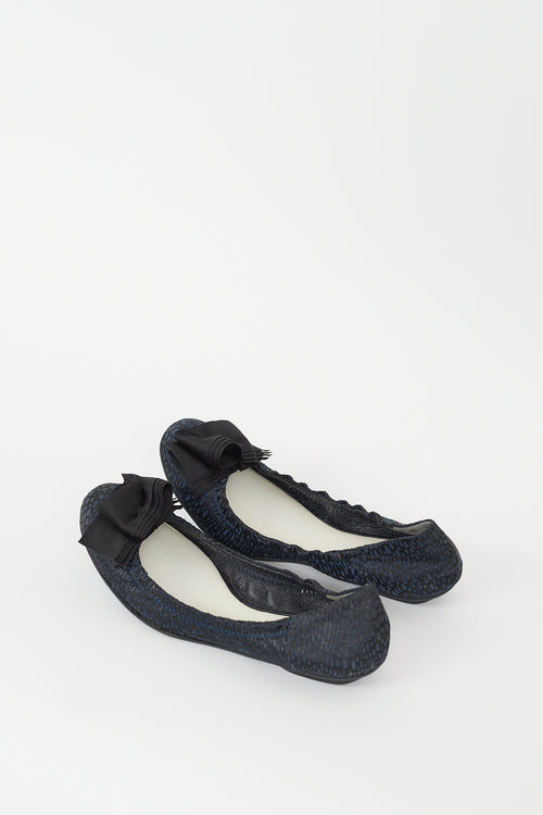 Lanvin Navy 
Black Suede 
Mesh Bow Ballet Flat