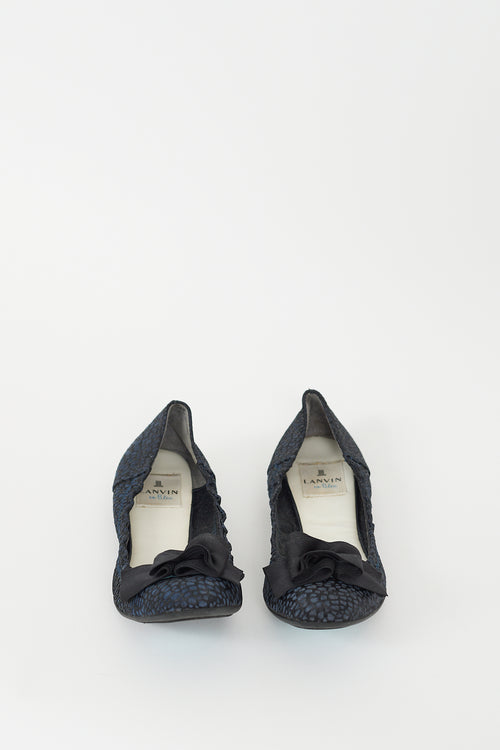 Lanvin Navy 
Black Suede 
Mesh Bow Ballet Flat