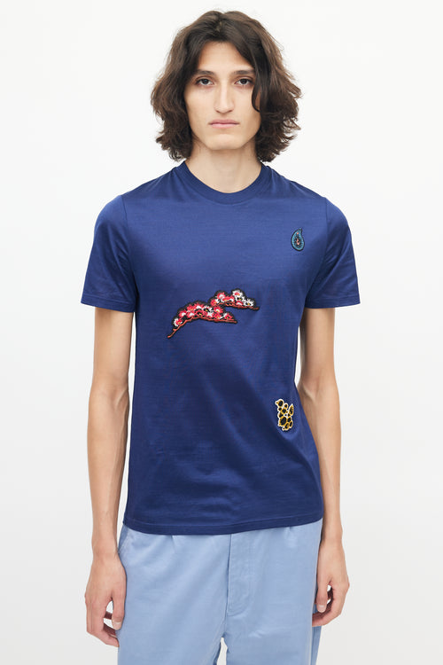 Lanvin Navy Embroidered Patched T-Shirt