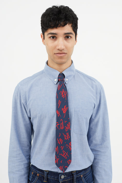 Lanvin Navy 
Red Abstract Tie