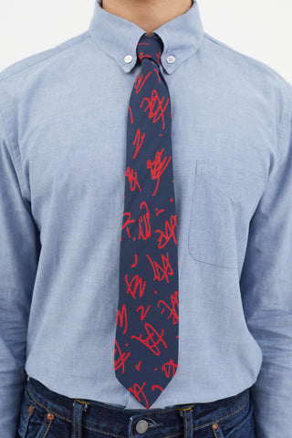 Lanvin Navy 
Red Abstract Tie