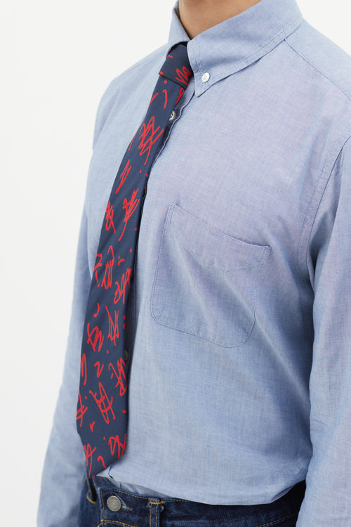 Lanvin Navy 
Red Abstract Tie