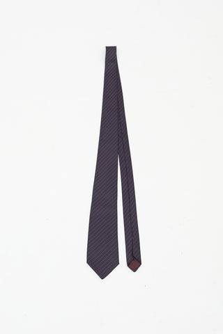 Lanvin Navy 
Red Silk Diagonal Striped Tie