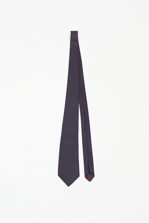 Lanvin Navy 
Red Silk Diagonal Striped Tie