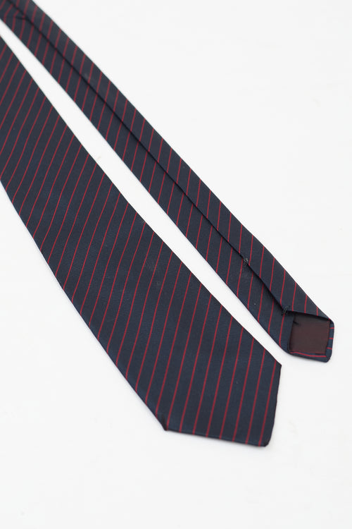 Lanvin Navy 
Red Silk Diagonal Striped Tie