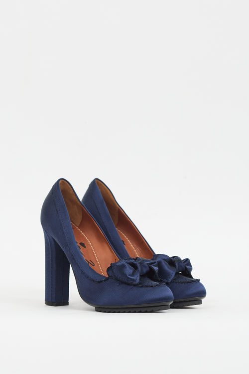 Lanvin Navy Satin Bow Heel