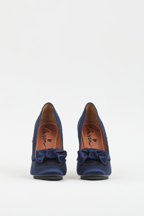 Lanvin Navy Satin Bow Heel