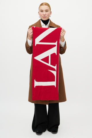 Lanvin Red 
White Wool Logo Scarf