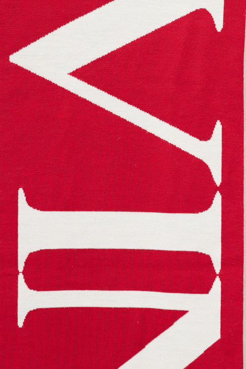 Lanvin Red 
White Wool Logo Scarf