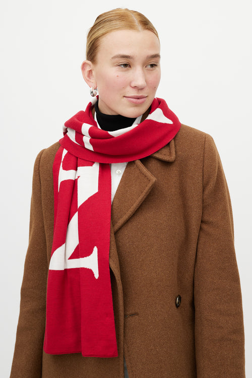 Lanvin Red 
White Wool Logo Scarf