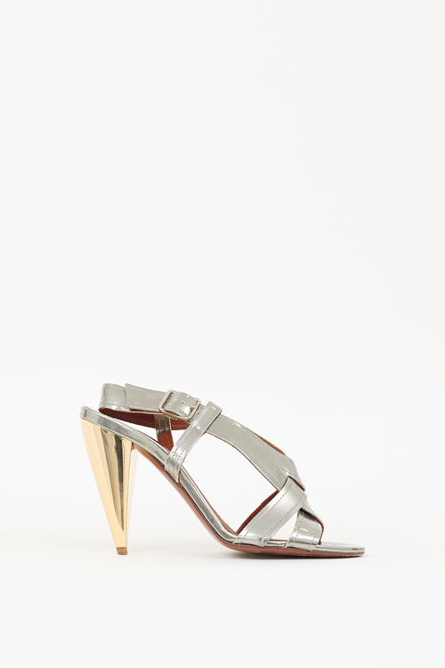 Lanvin Silver 
Gold Metallic Leather Heel