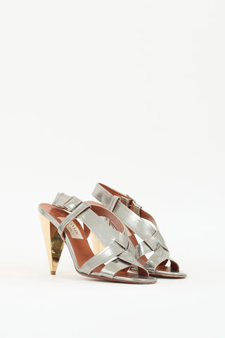 Lanvin Silver 
Gold Metallic Leather Heel