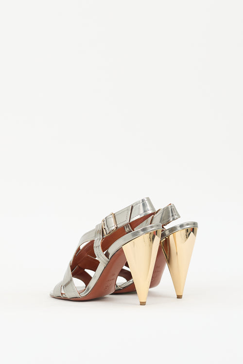 Lanvin Silver 
Gold Metallic Leather Heel