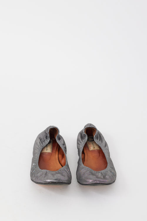 Lanvin Silver Sparkle Leather Ballet Flat