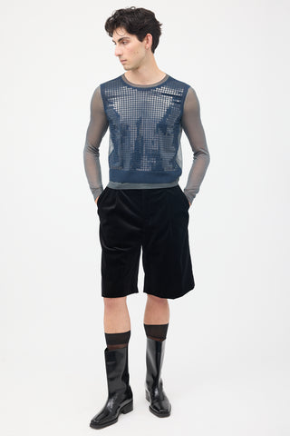 Lanvin Spring 2014 Navy 
Grey Silk Mesh Top