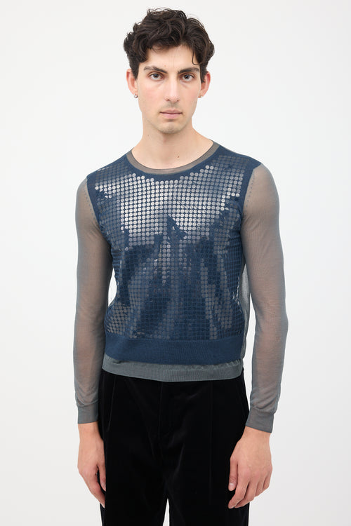 Lanvin Spring 2014 Navy 
Grey Silk Mesh Top