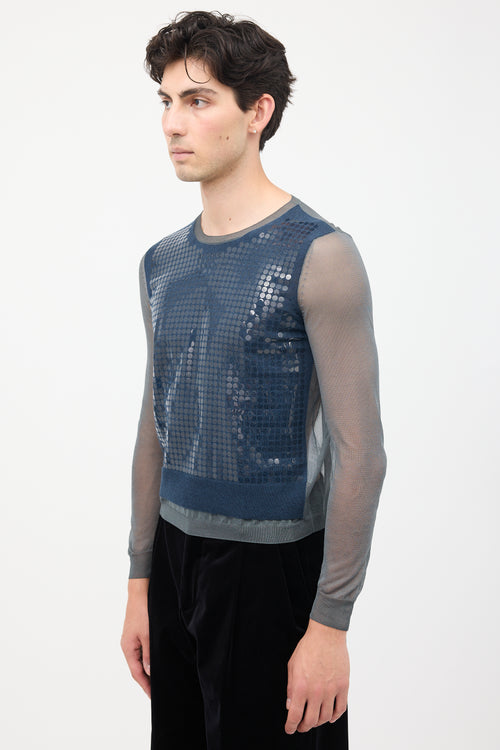 Lanvin Spring 2014 Navy 
Grey Silk Mesh Top