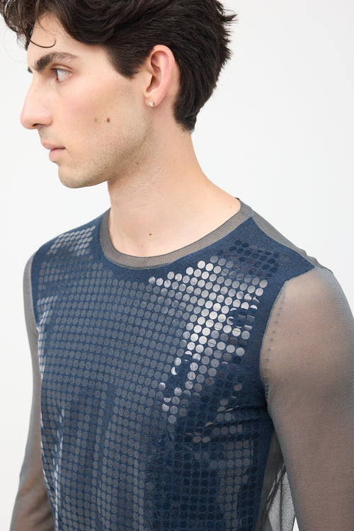 Lanvin Spring 2014 Navy 
Grey Silk Mesh Top