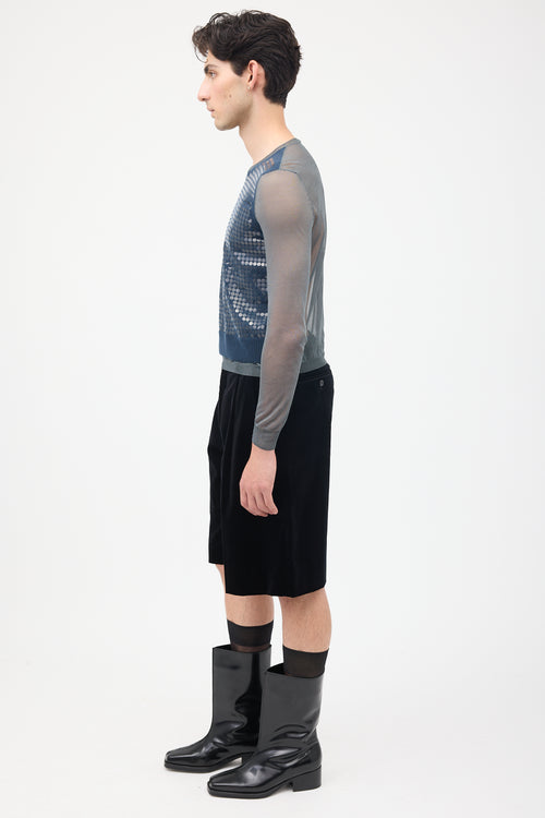 Lanvin Spring 2014 Navy 
Grey Silk Mesh Top