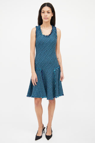 Lanvin Blue Multi Colour Tweed Dress