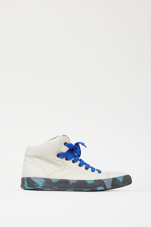 Lanvin White Leather Camo High Top Sneaker