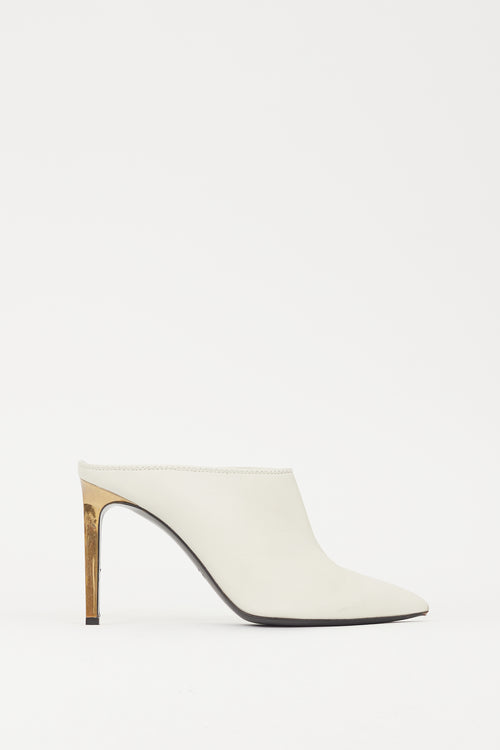 Lanvin White 
Gold Leather Pointed Toe Mule